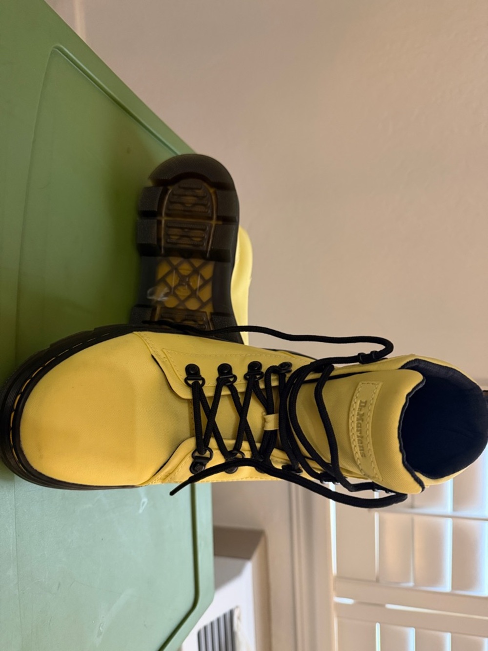 Dr. Martens Yellow Leather Combat Boots with Black Laces